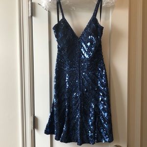 Sherri Hill Strappy sequenced mini dress in navy